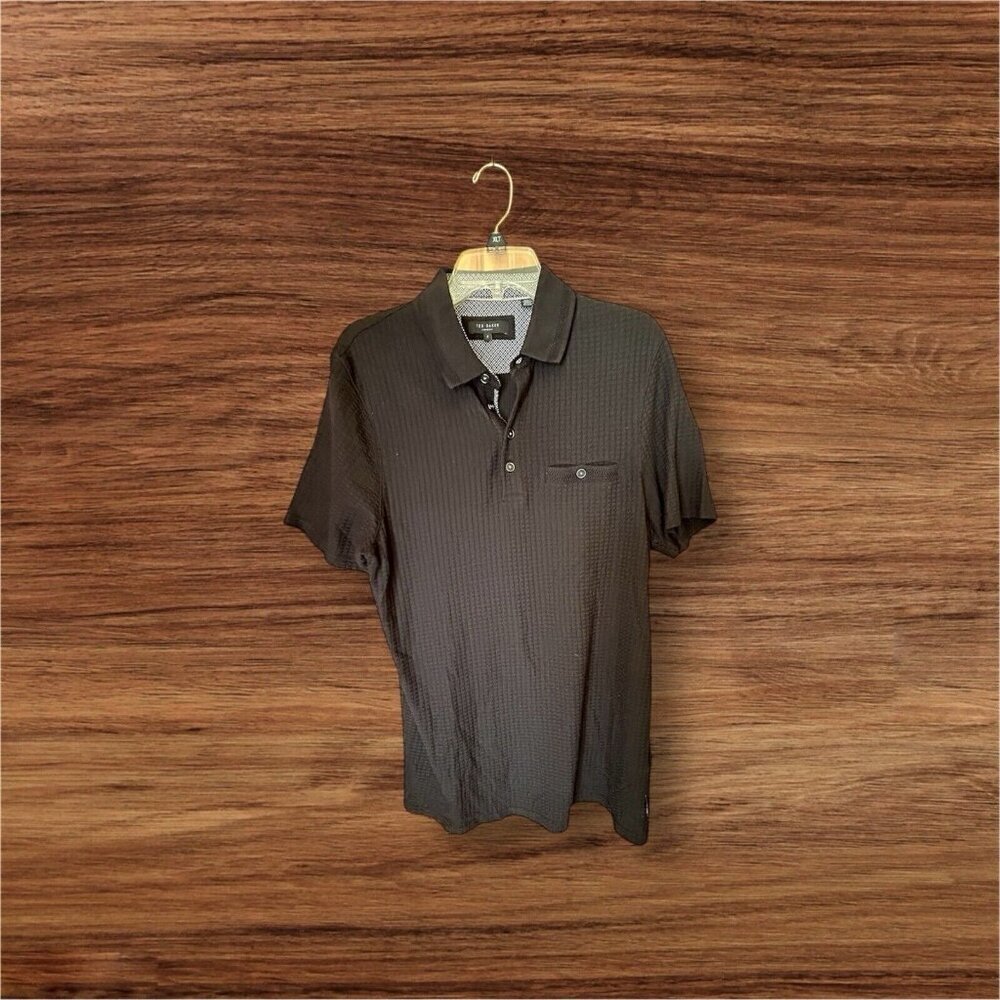 Ted Baker Collar Polo Shirt Mens 4 Black Short Sleeve Academia Pocket Preppy